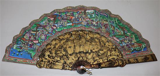 A Canton lacquer and applique work paper fan